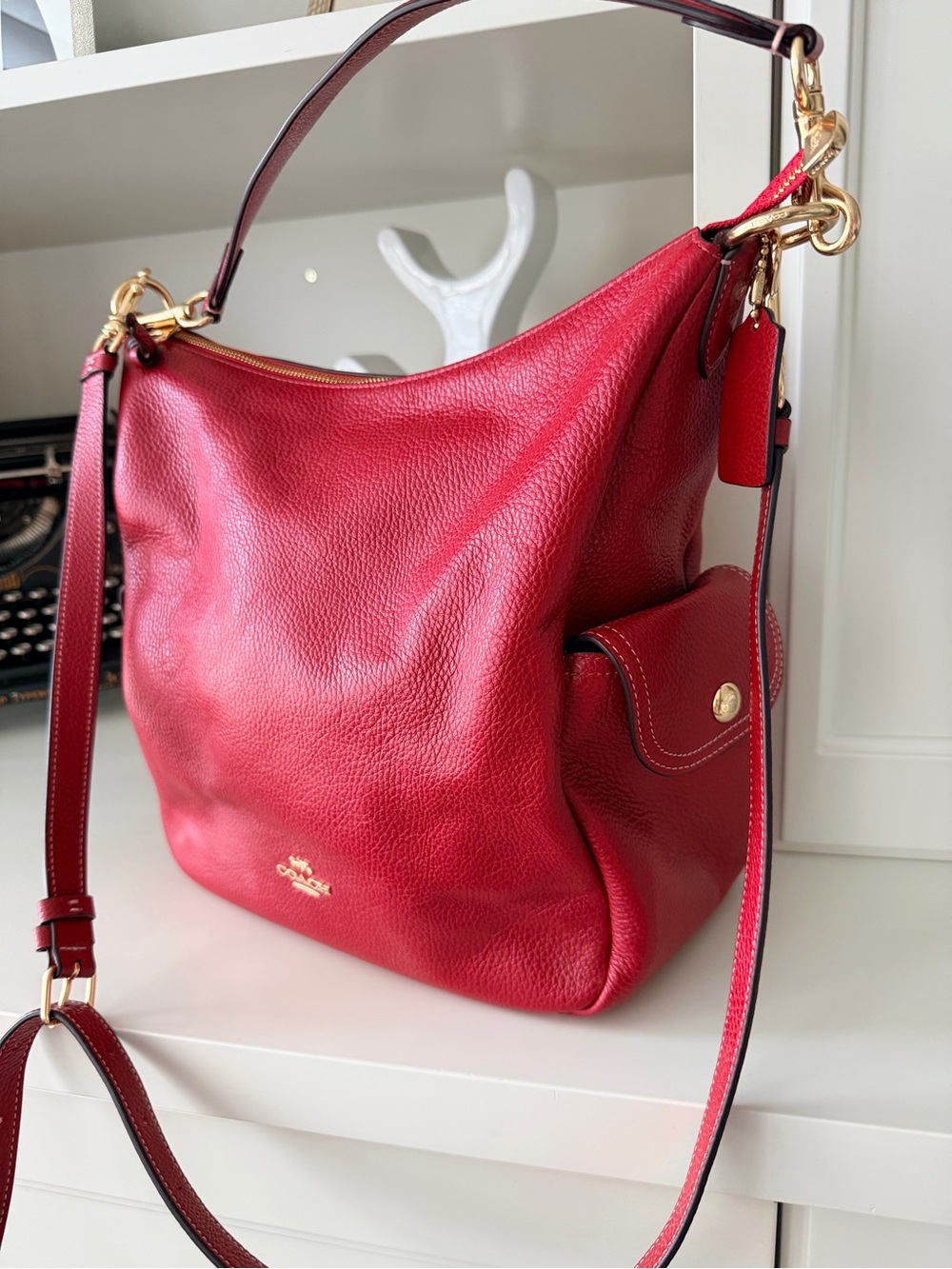 COACH Pennie Red Pebbled Leather Shoulder Crossbody Bag 6152 NEW - Picture 3 of 16